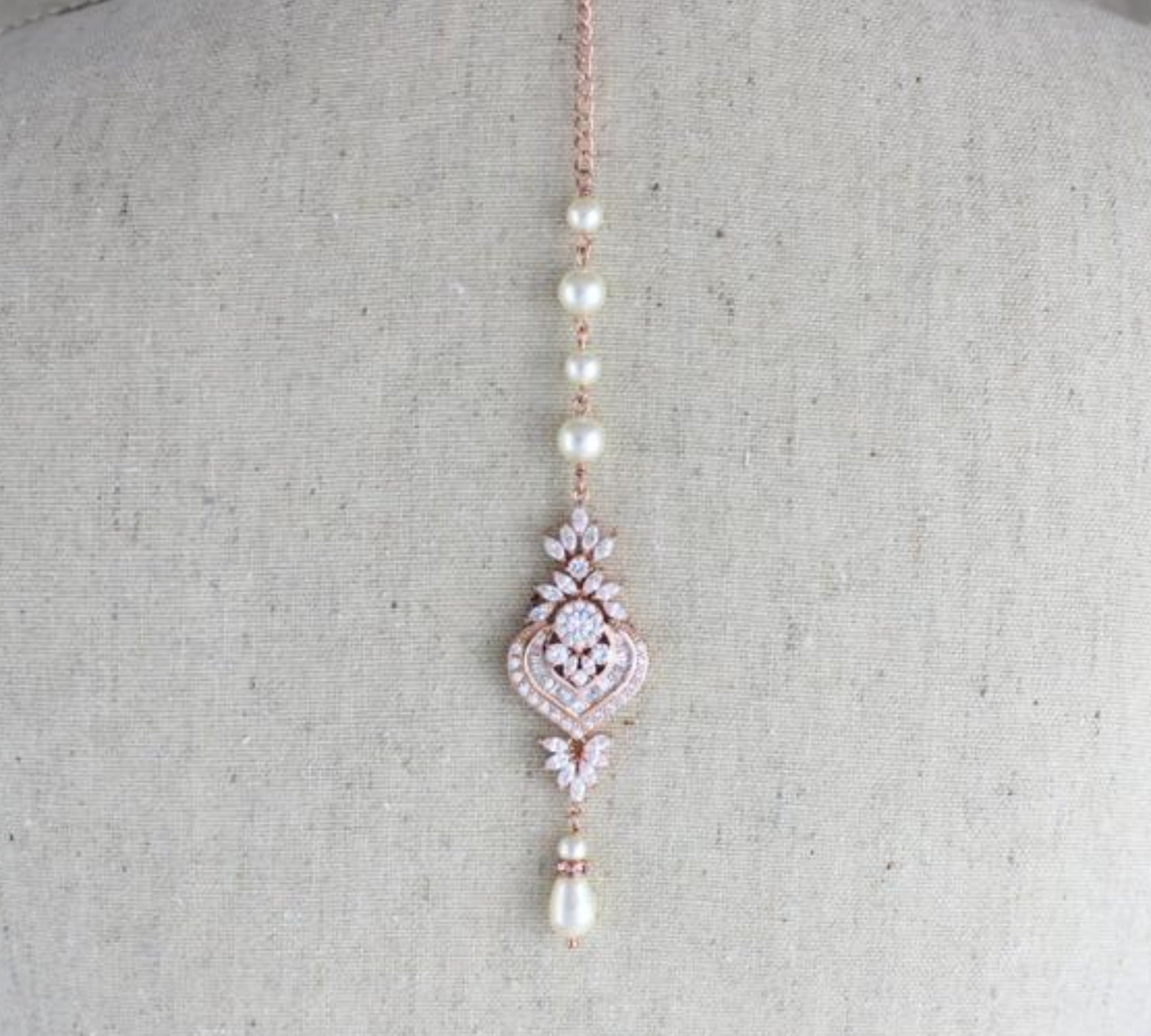 Rose gold Bridal Backdrop necklace - EMMA - Treasures by Agnes