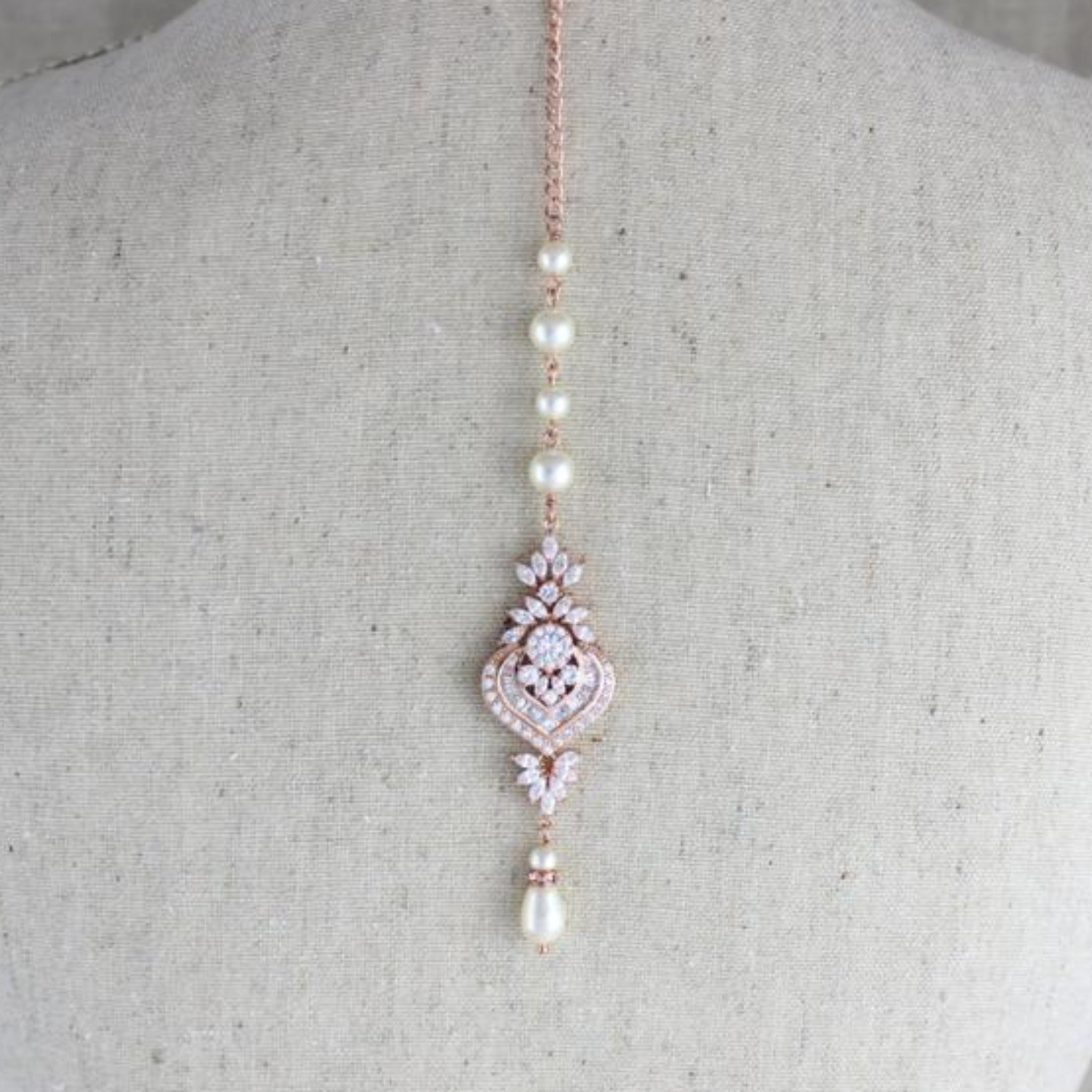 Rose gold Bridal Backdrop necklace - EMMA - Treasures by Agnes
