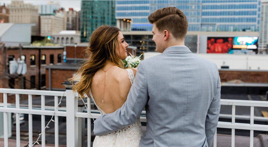 Rose gold Bridal backdrop necklace - LEXI - Treasures by Agnes