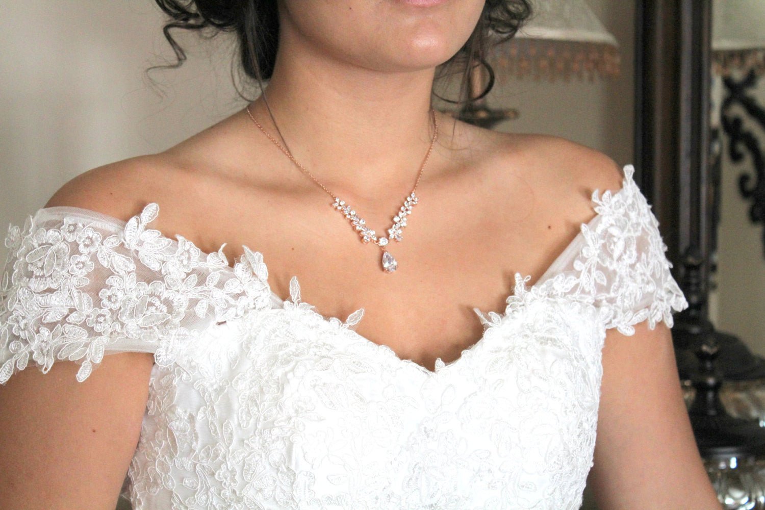 Rose gold Bridal backdrop necklace - LEXI - Treasures by Agnes