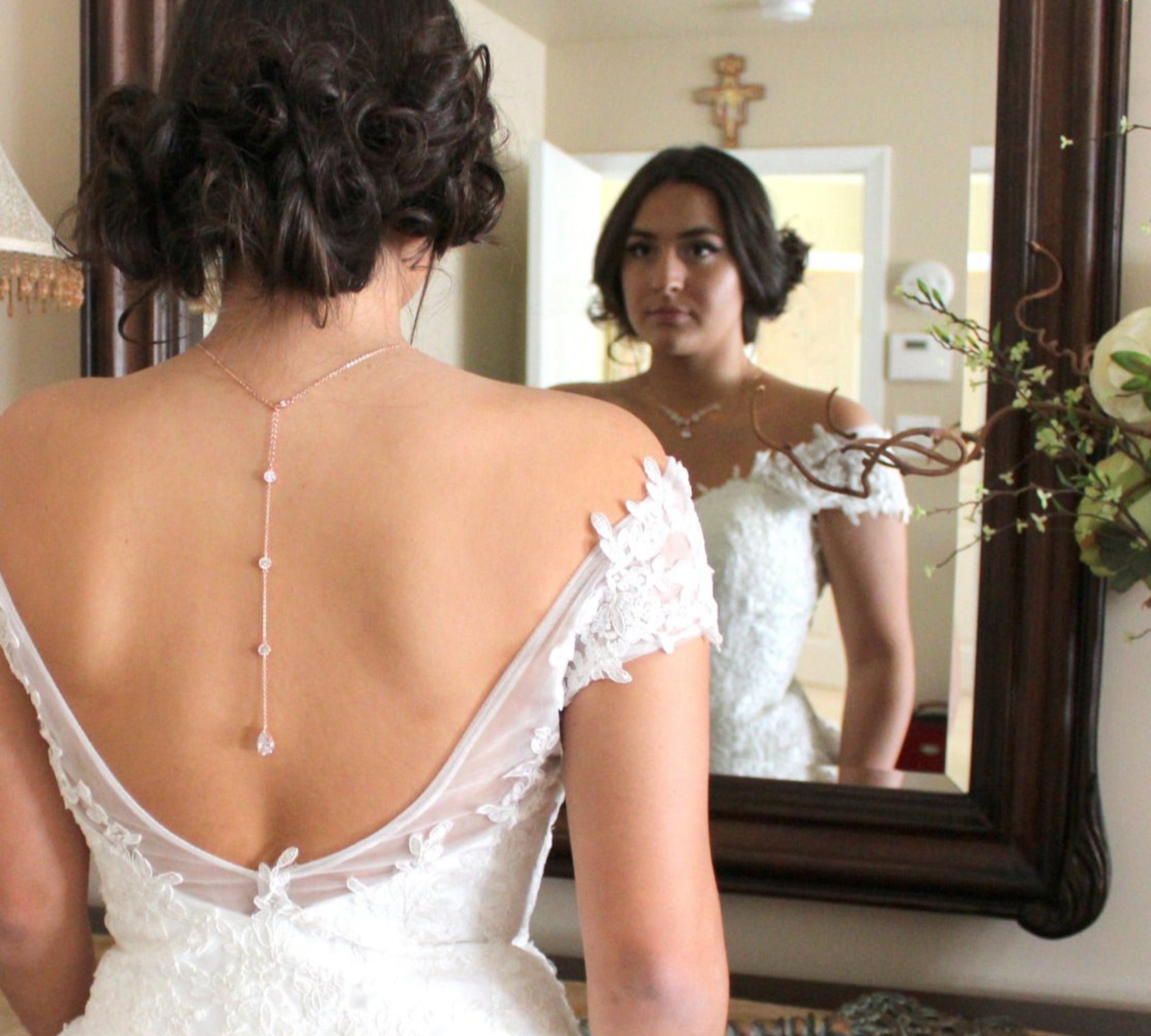 Rose gold Bridal backdrop necklace - LEXI - Treasures by Agnes