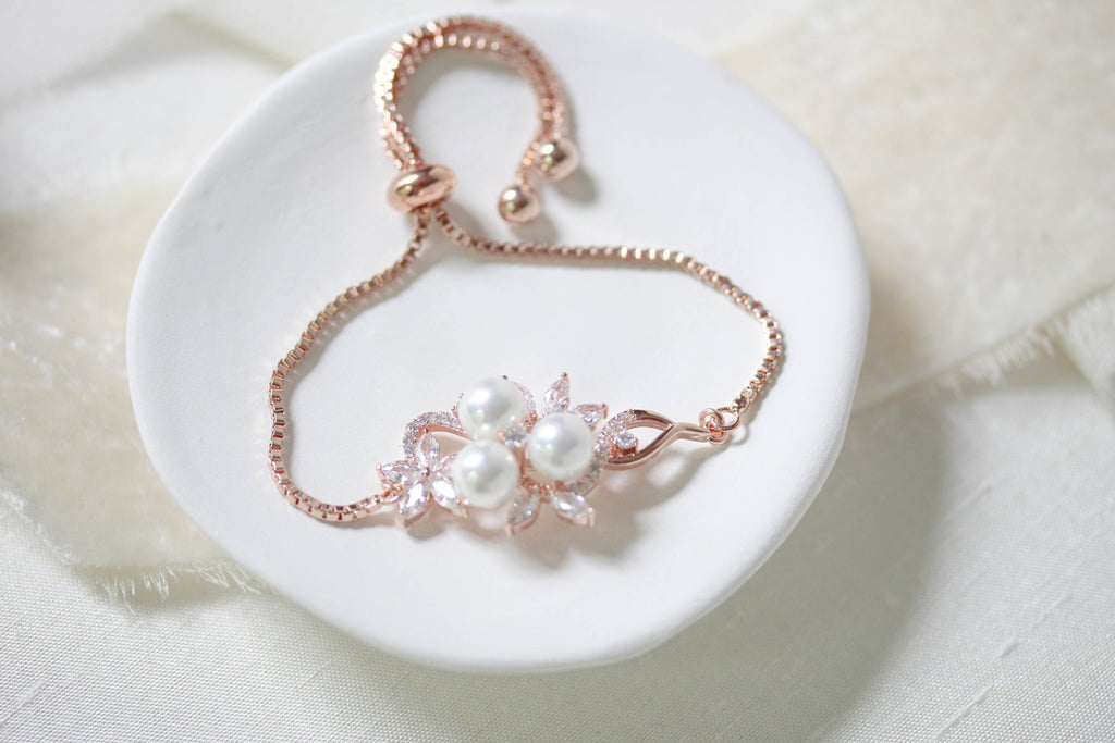 Rose gold bridal bracelet, Simple adjustable slide bracelet MIA - Treasures by Agnes