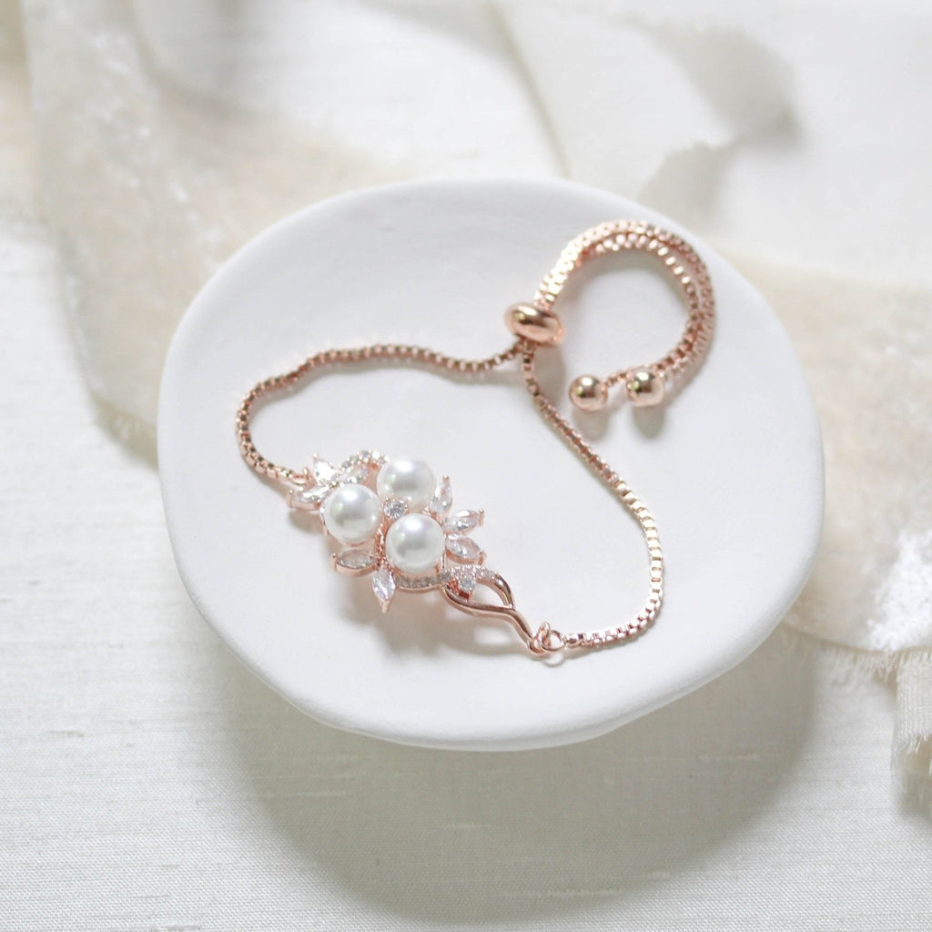 Rose gold bridal bracelet, Simple adjustable slide bracelet MIA - Treasures by Agnes