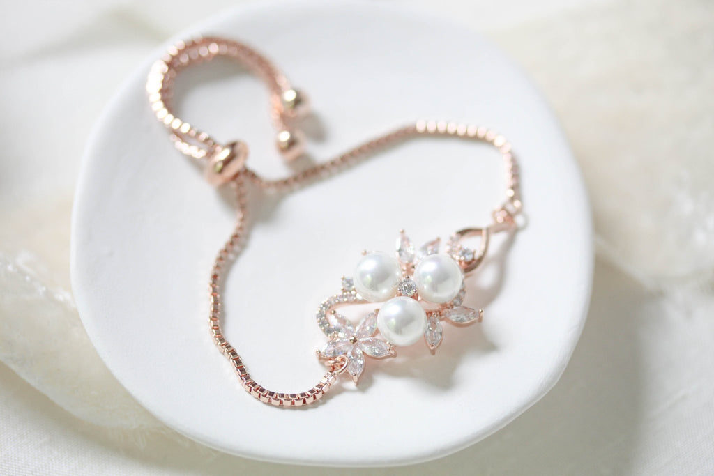 Rose gold bridal bracelet, Simple adjustable slide bracelet MIA - Treasures by Agnes