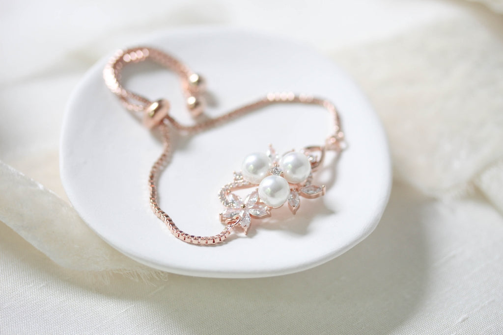 Rose gold bridal bracelet, Simple adjustable slide bracelet MIA - Treasures by Agnes