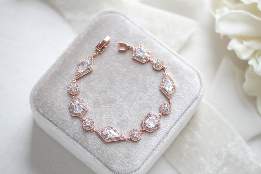 Rose gold bridal bracelet with Empress cut stones - MONROE - Treasures by Agnes