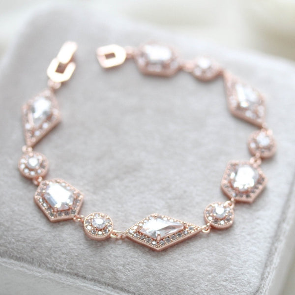 Rose gold bridal bracelet with Empress cut stones - MONROE - Treasures by Agnes