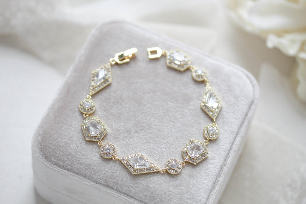 Rose gold bridal bracelet with Empress cut stones - MONROE - Treasures by Agnes