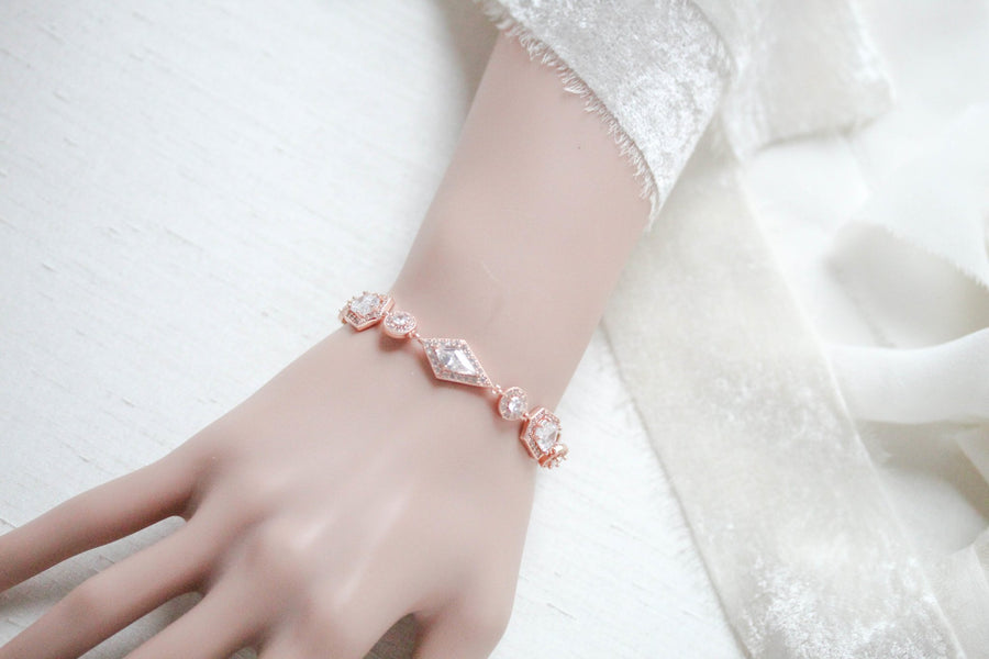 Rose gold bridal bracelet with Empress cut stones - MONROE - Treasures by Agnes