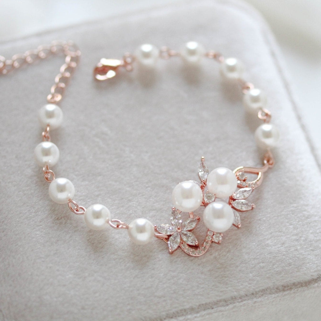 Rose gold Bridal bracelet with pearls MIA - Treasures by Agnes