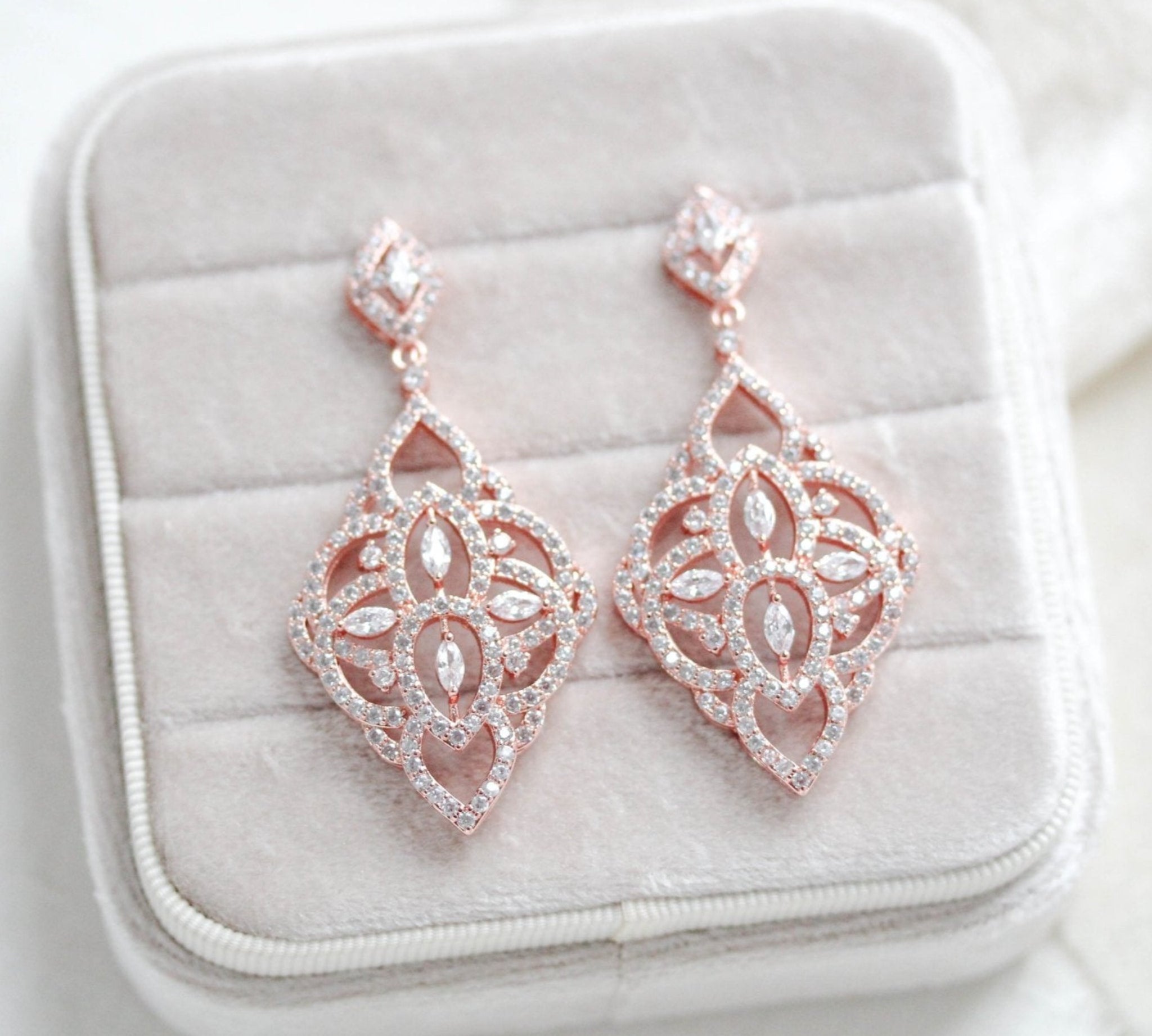 Rose gold Bridal chandelier earrings EMILY - Treasures by Agnes