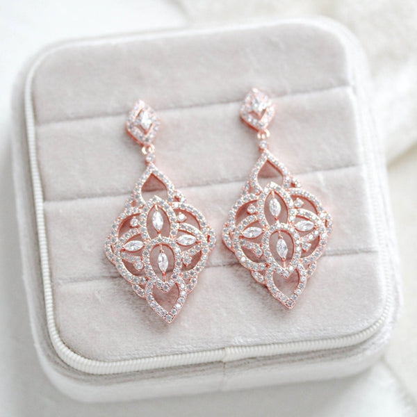 Rose gold Bridal chandelier earrings EMILY - Treasures by Agnes