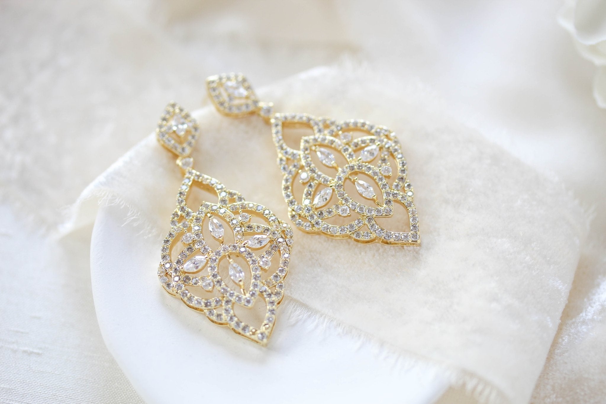 Rose gold Bridal chandelier earrings EMILY - Treasures by Agnes