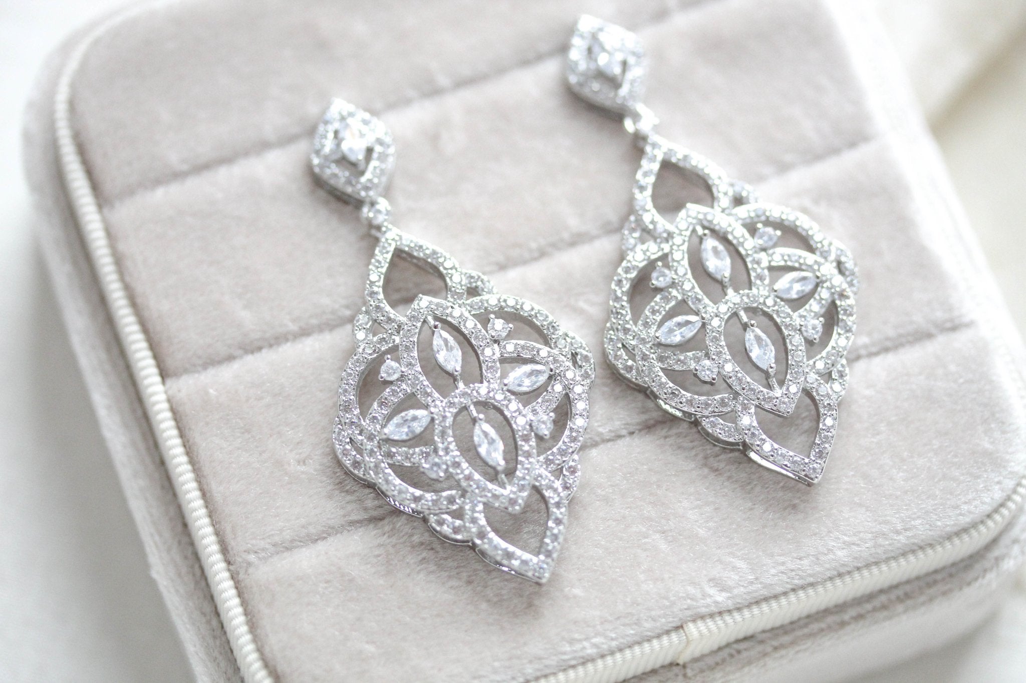 Rose gold Bridal chandelier earrings EMILY - Treasures by Agnes