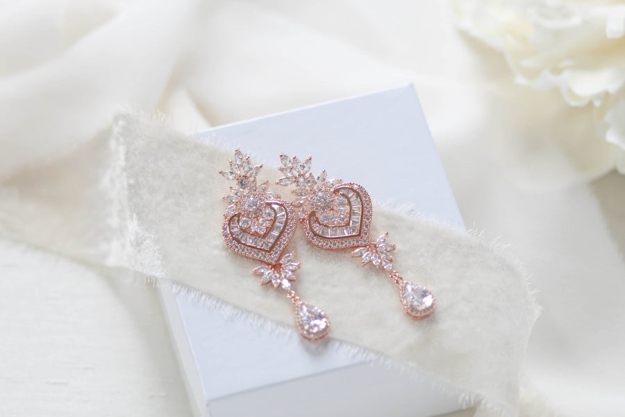 Rose gold Bridal chandelier earrings EMMA - Treasures by Agnes
