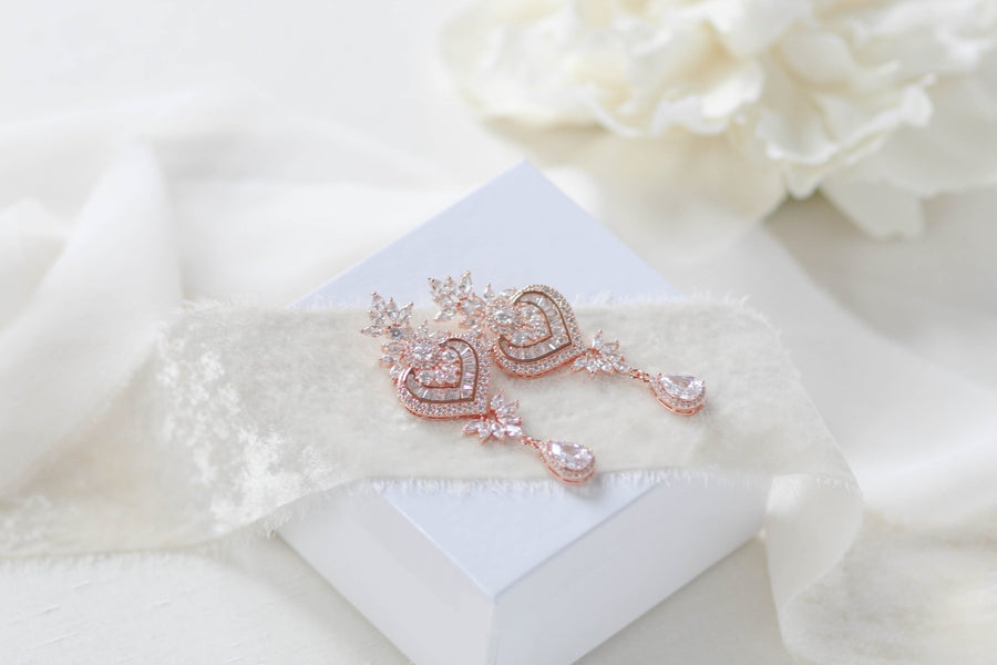 Rose gold Bridal chandelier earrings EMMA - Treasures by Agnes