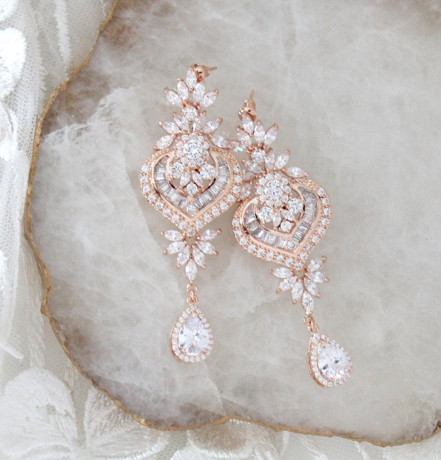 Rose gold Bridal chandelier earrings EMMA - Treasures by Agnes