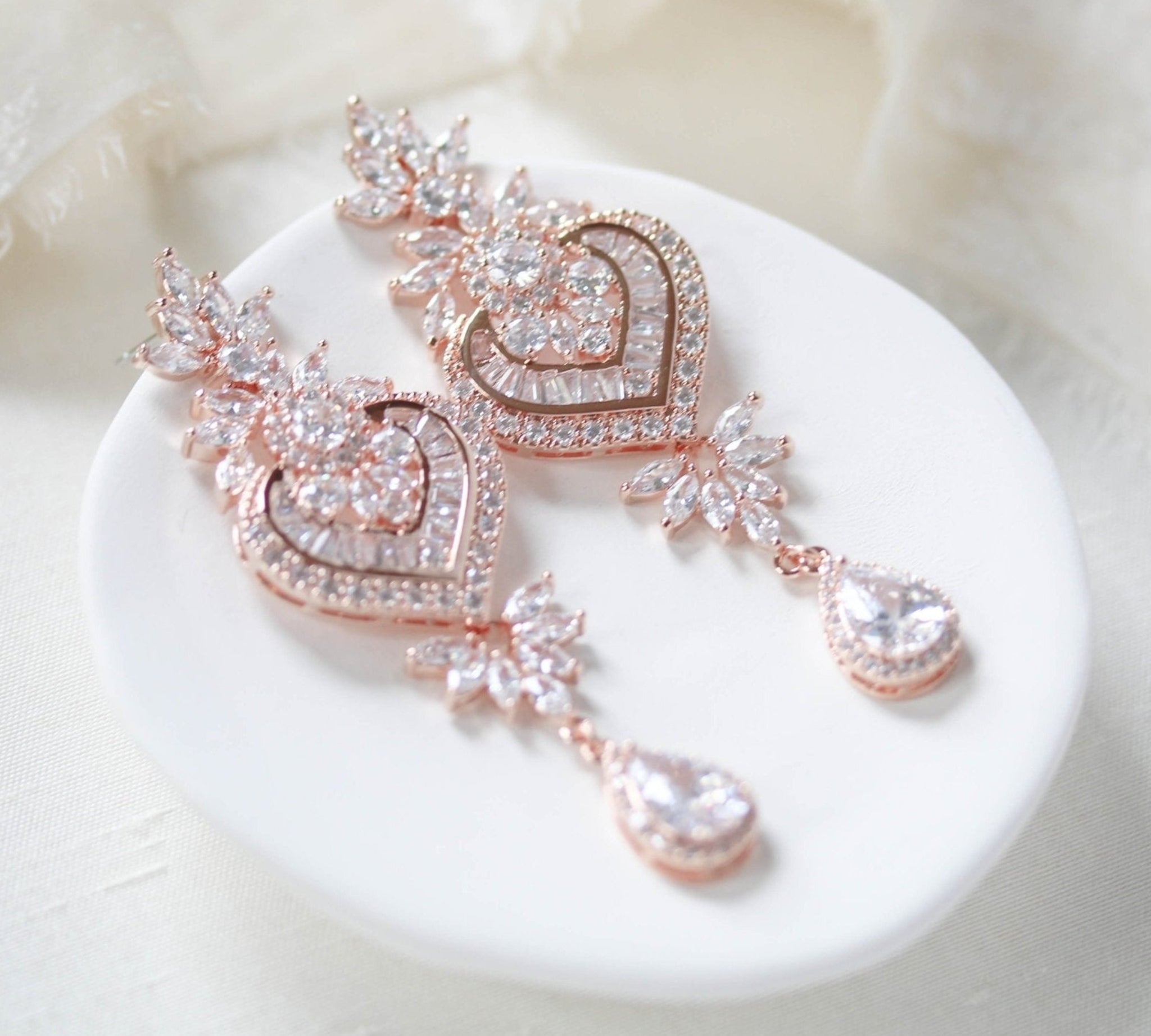 Rose gold Bridal chandelier earrings EMMA - Treasures by Agnes