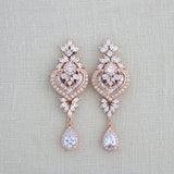 Rose gold Bridal chandelier earrings EMMA - Treasures by Agnes