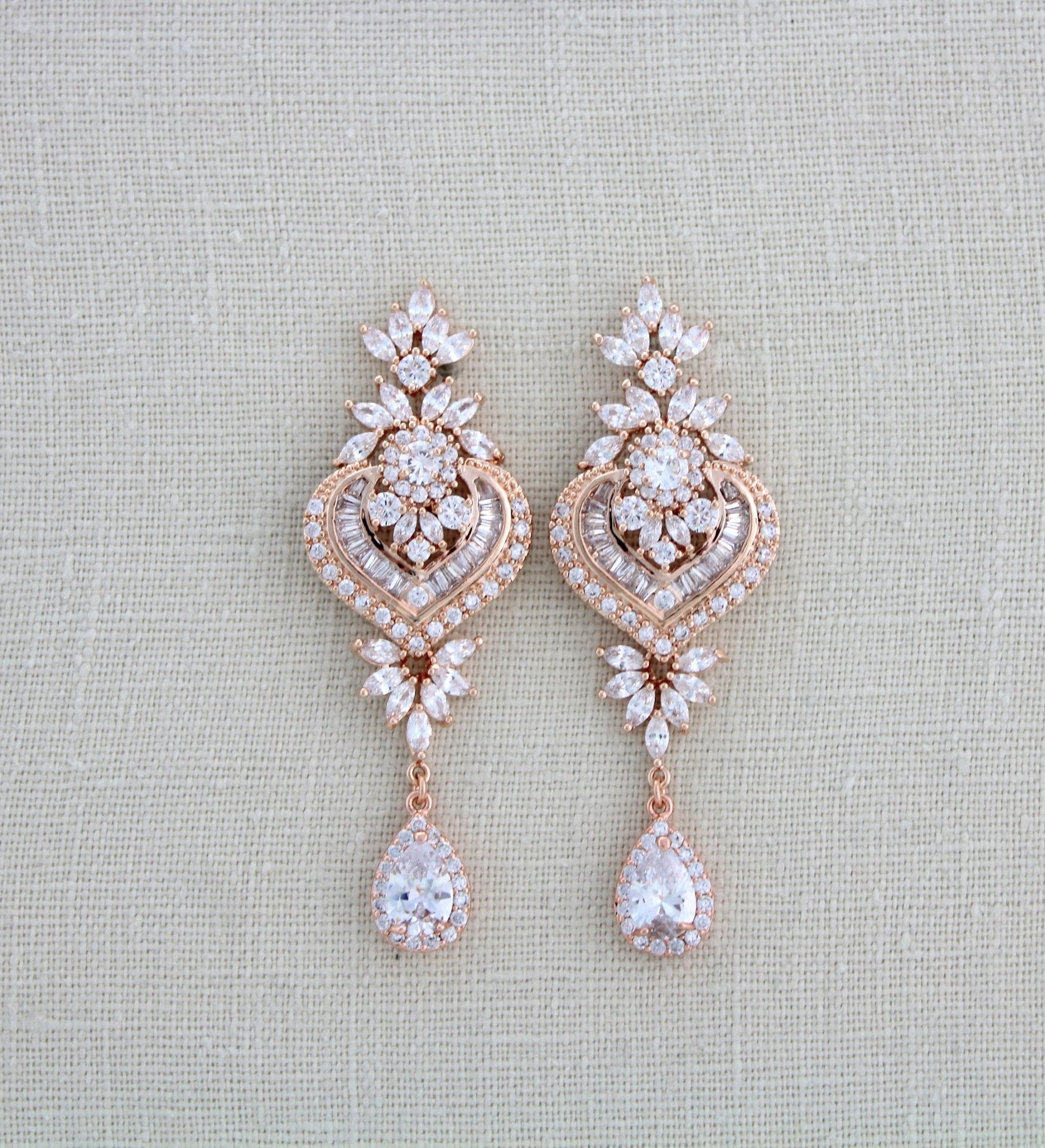 Rose gold Bridal chandelier earrings EMMA - Treasures by Agnes