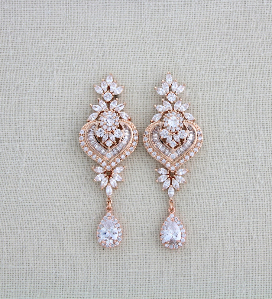 Rose gold Bridal chandelier earrings EMMA - Treasures by Agnes