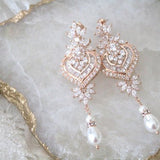 Rose gold Bridal chandelier earrings EMMA - Treasures by Agnes