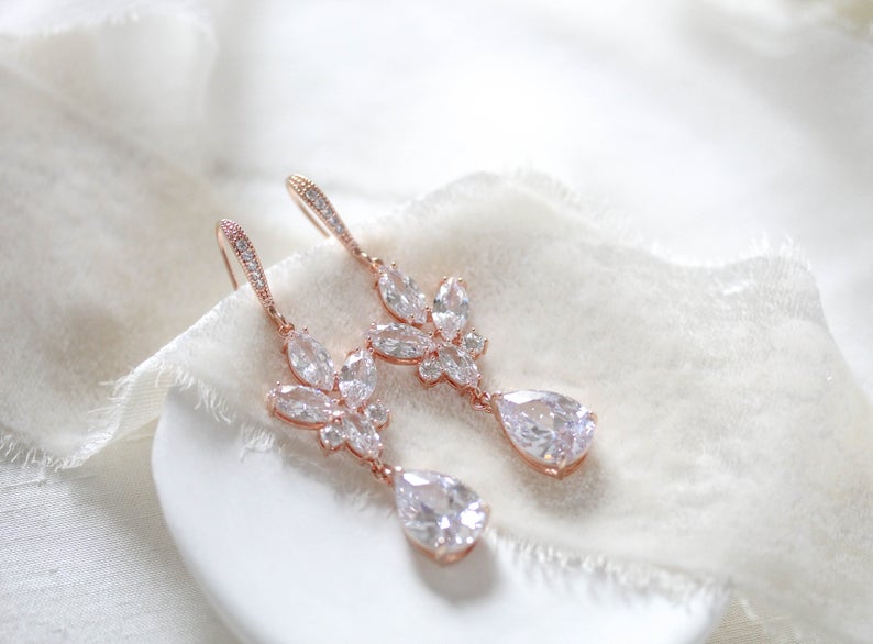 Rose gold bridal dangle earrings - DIVINE - Treasures by Agnes