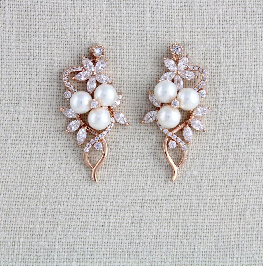 Rose gold Bridal earrings with pearls MIA - Treasures by Agnes