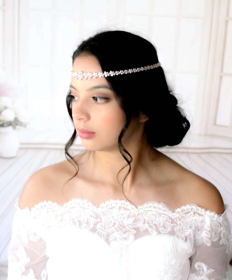 Rose gold Bridal forehead hair accessory - JAZMINE - Treasures by Agnes
