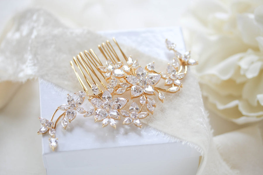 Rose gold bridal hair comb - LILY - Treasures by Agnes