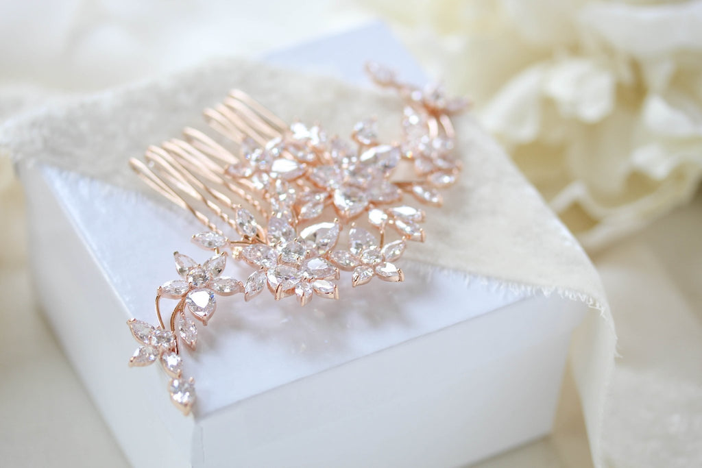 Rose gold bridal hair comb - LILY - Treasures by Agnes
