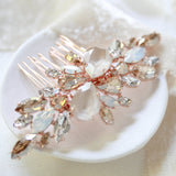 Rose gold Bridal hair comb with Ivory cream and white opal crystals - REESE - Treasures by Agnes