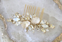 Rose gold Bridal hair comb with Ivory cream and white opal crystals - REESE - Treasures by Agnes