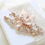 Rose gold Bridal hair comb with Ivory cream and white opal crystals - REESE - Treasures by Agnes