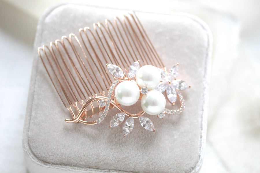 Rose gold Bridal hair comb with pearls MIA - Treasures by Agnes
