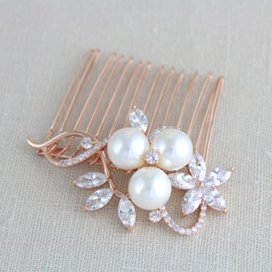 Rose gold Bridal hair comb with pearls MIA - Treasures by Agnes