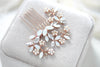 Rose gold Bridal hair comb with white opal crystals and pearls - EVA - Treasures by Agnes