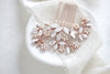 Rose gold Bridal hair comb with white opal crystals and pearls - EVA - Treasures by Agnes