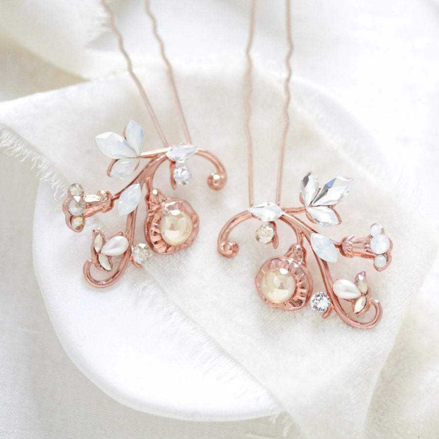 Rose gold bridal hair pins - REMI - Treasures by Agnes