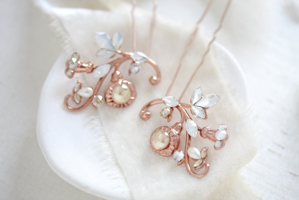 Rose gold bridal hair pins - REMI - Treasures by Agnes