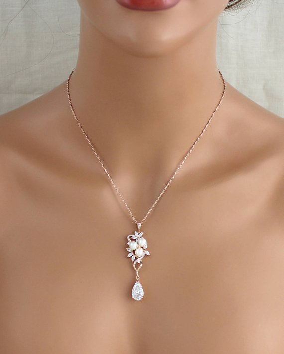 Rose gold Bridal necklace and earring set MIA - Treasures by Agnes