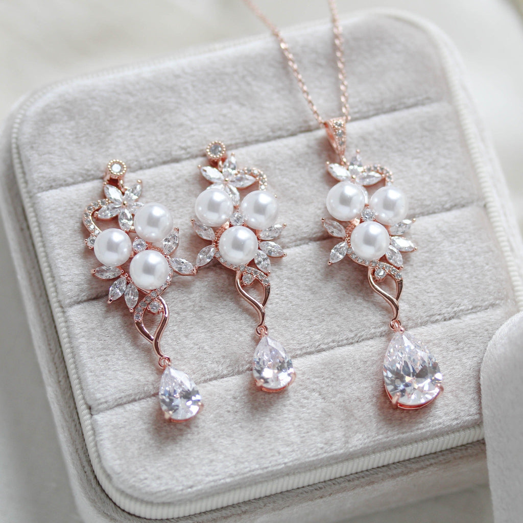 Rose gold Bridal necklace and earring set MIA - Treasures by Agnes