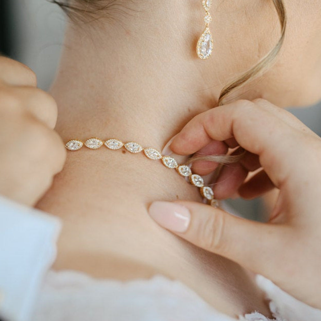 Rose Gold Bridal necklace with Cubic zirconia stones - SCARLETT - Treasures by Agnes