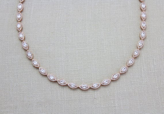 Rose Gold Bridal necklace with Cubic zirconia stones - SCARLETT - Treasures by Agnes