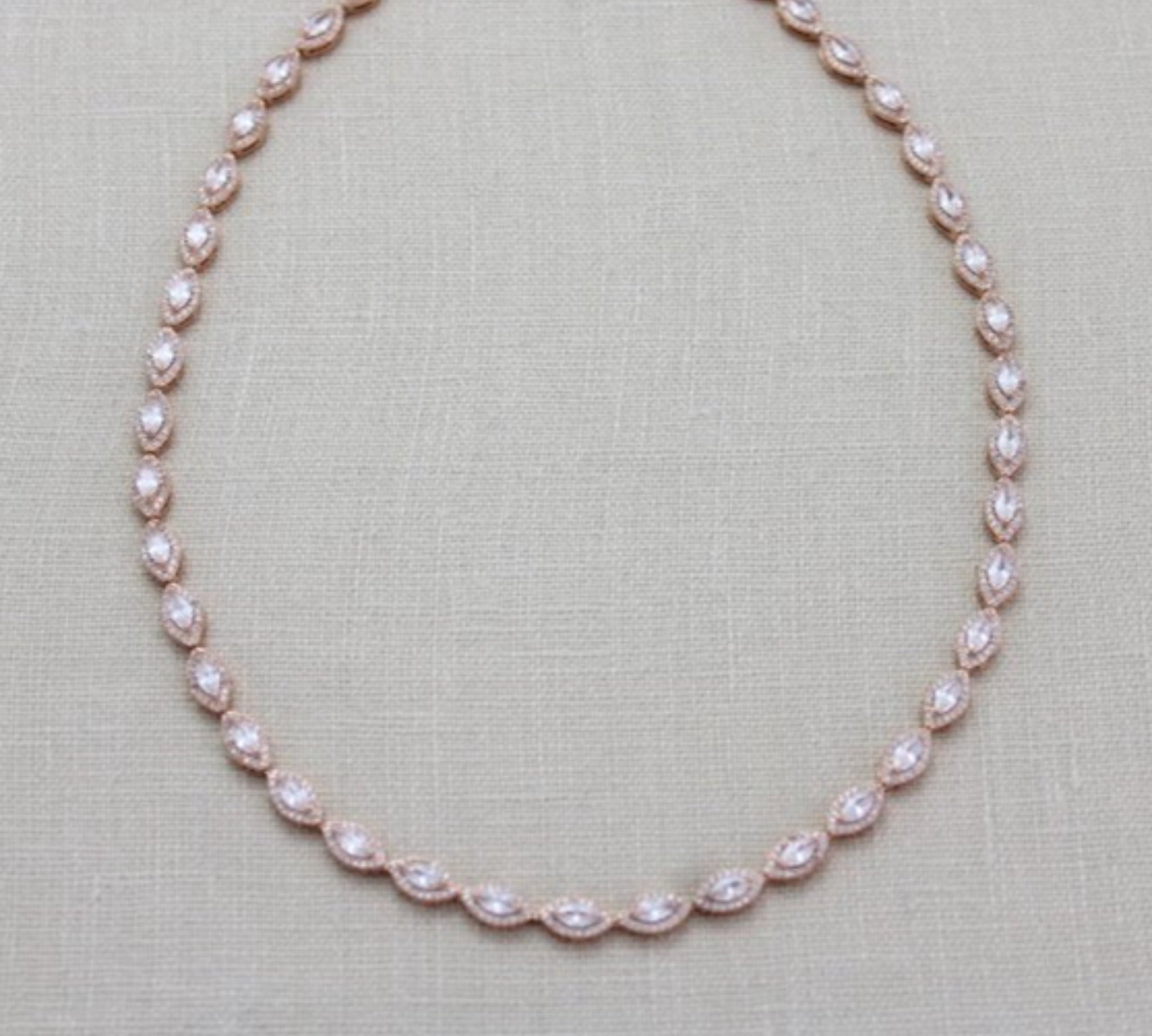 Rose Gold Bridal necklace with Cubic zirconia stones - SCARLETT - Treasures by Agnes