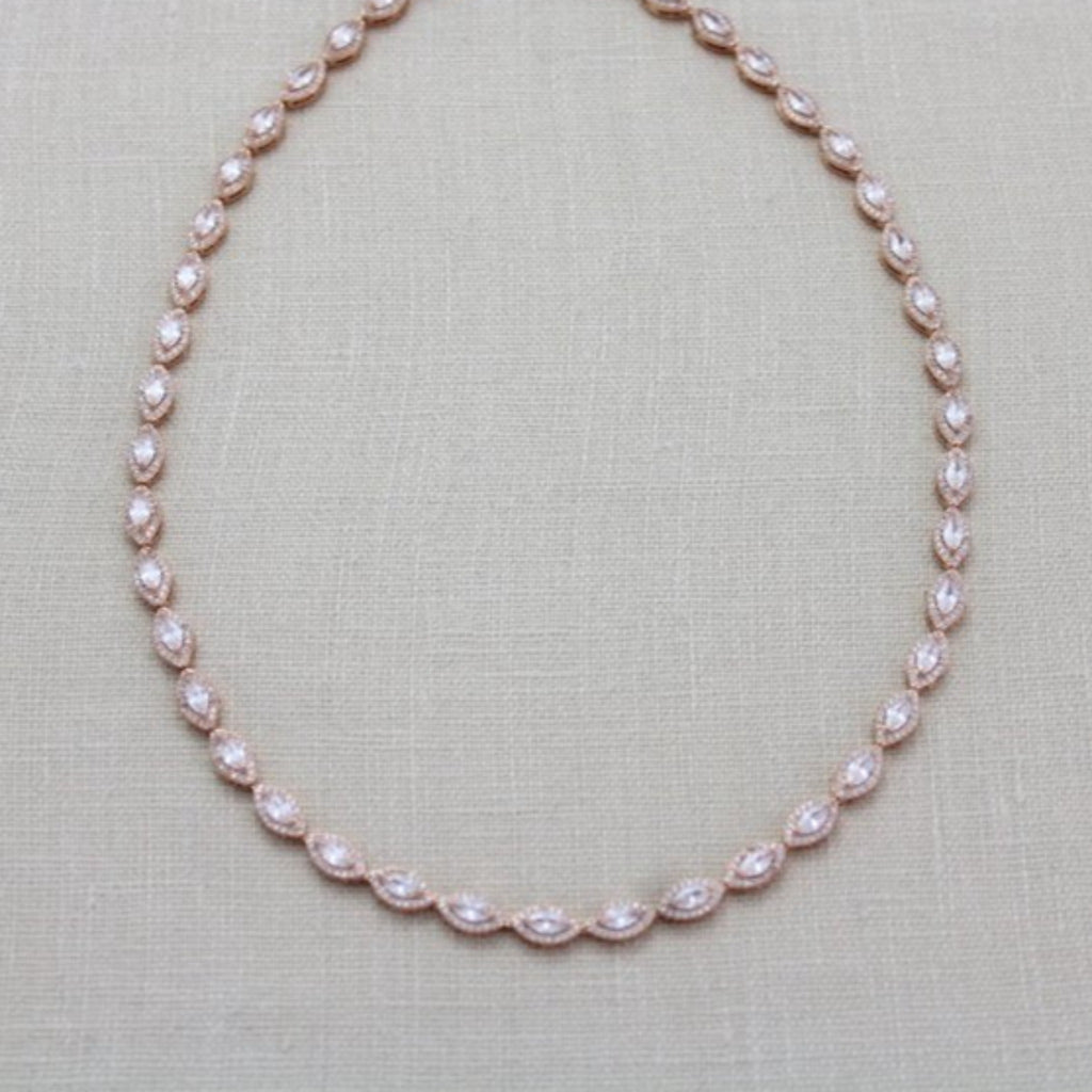 Rose Gold Bridal necklace with Cubic zirconia stones - SCARLETT ...