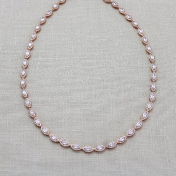 Rose Gold Bridal necklace with Cubic zirconia stones - SCARLETT - Treasures by Agnes