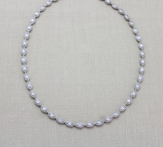 Rose Gold Bridal necklace with Cubic zirconia stones - SCARLETT - Treasures by Agnes
