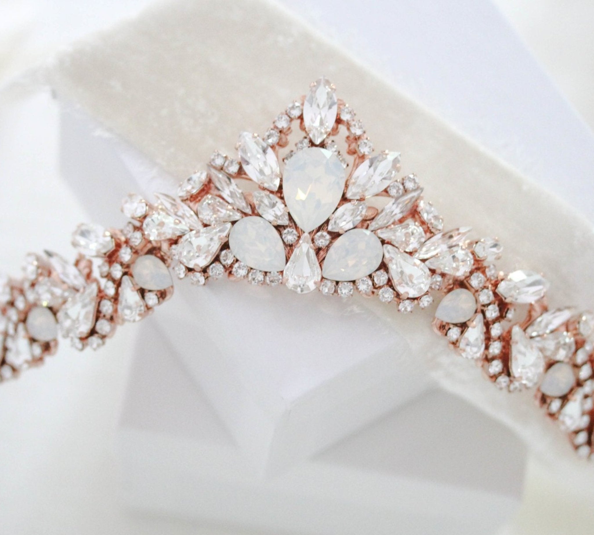 Rose gold Bridal tiara with white opal crystals - CASSANDRA - Treasures by Agnes