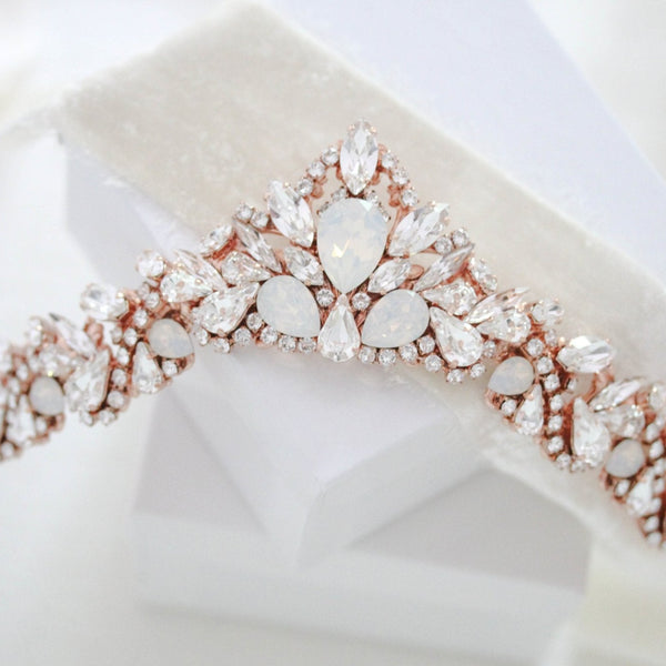 Rose gold Bridal tiara with white opal crystals - CASSANDRA - Treasures by Agnes